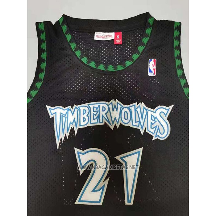 Camiseta Minnesota Timberwolves Kevin Garnett NO 21 Hardwood Classics Throwback Negro
